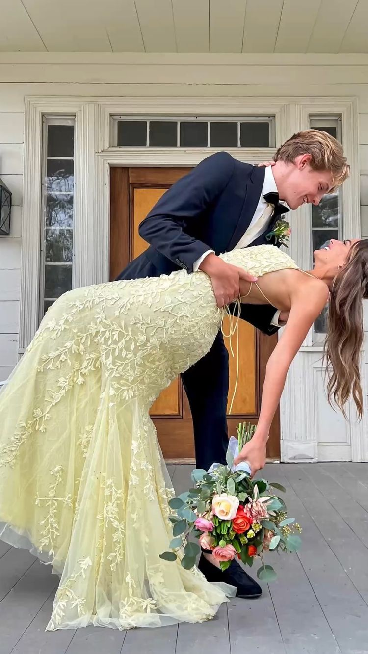 Mermaid Yellow Lace Tulle Prom Dress,Yellow Evening Dress Y2248 - View 2 | VelvetHem