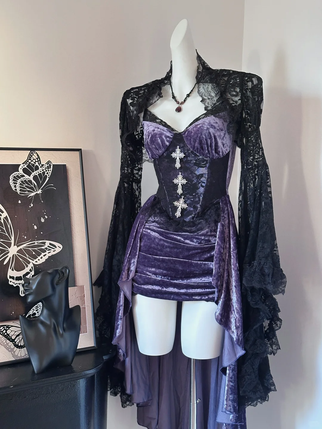 Sexy Purple Spaghetti Straps Velvet Short Birthday Party Dress Formal Homecoming Dress - View 2 | FashionDia