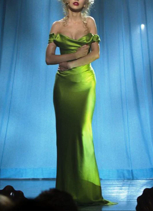Vintage Green Off-the-Shoulder Prom Evening Dress,Mermaid Satin Party Gown - FashionDia