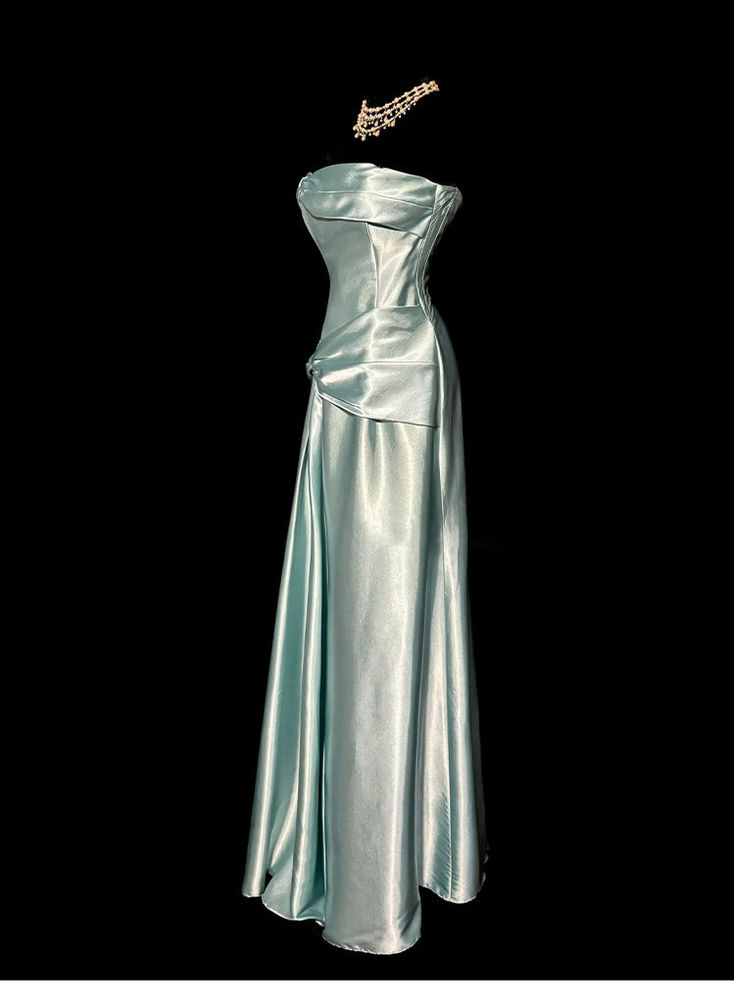 Elegant Sage Green Strapless Satin Long Prom Dress Evening Dress Y8561 - View 2 | VelvetHem