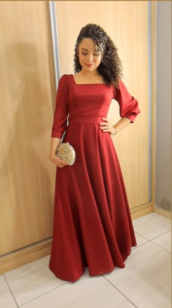 Simple Red A-Line Square Neckline Prom Dress - View 2 | FashionDia