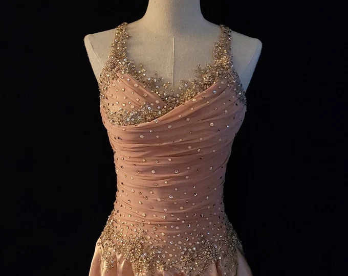 Spaghetti Straps V Neck Elegant Pink Satin Beaded Short Prom Dress Homecoming Dress