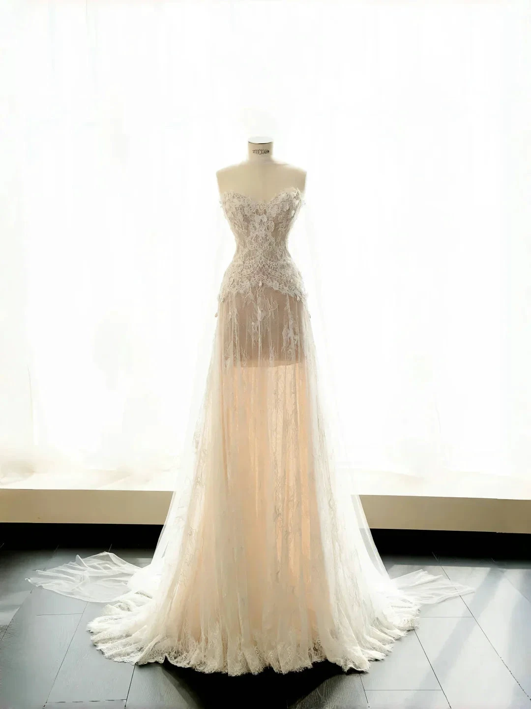 Pretty Strapless Tulle Lace Long A Line Wedding Dress,Formal Prom Evening Dress (ZD13776)