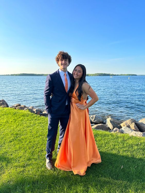 Orange A-Line V-Neck Prom Dress,Orange Bridesmaid Dress - FashionDia