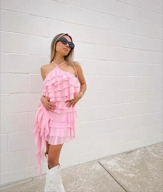 Pink Layered Homecoming Dress Pink Party Dress Y2295 by simplepromdress