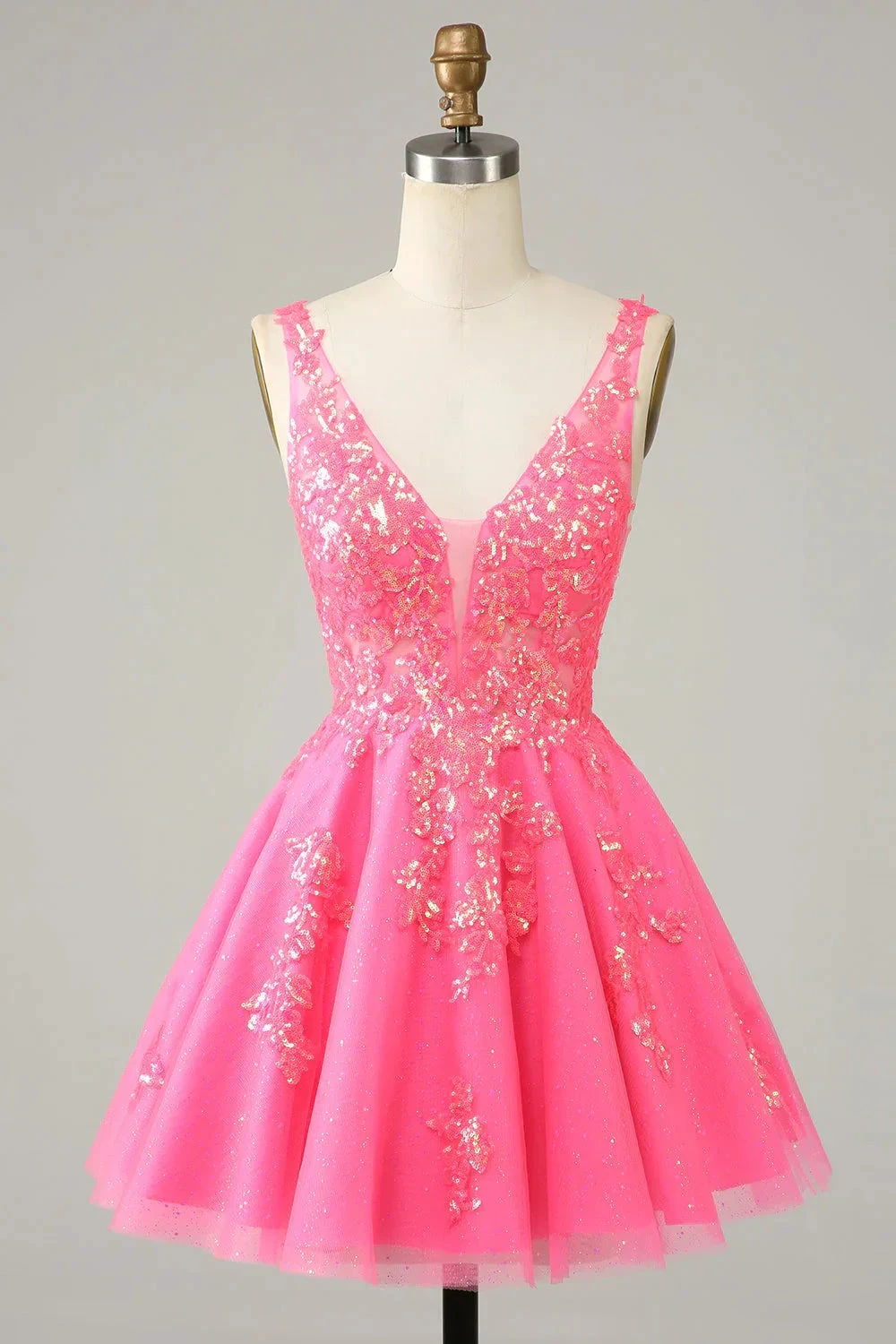 Fuchsia Sequined V Neck Backless Short Homecoming Dress Y4093 by simplepromdress
