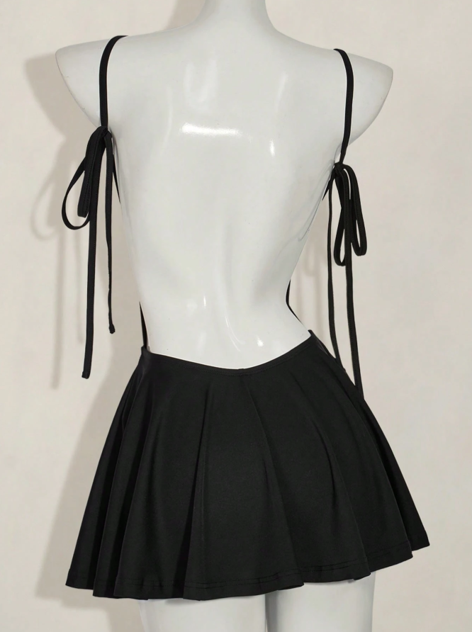 Sexy Black Spaghetti Straps Satin A-Line Short Graduation Homecoming Dress Backless Cocktail Dress - View 3 | FashionDia