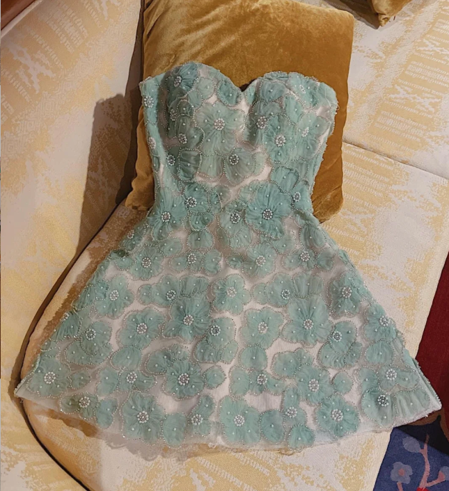Chic Sweetheart Neck Flowers Mini Birthday Outfits Green Strapless Homecoming Dress - FashionDia