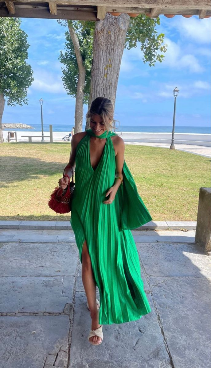 Sexy Green Pleated Prom Dress,Boho Dress,Summer Beach Dress