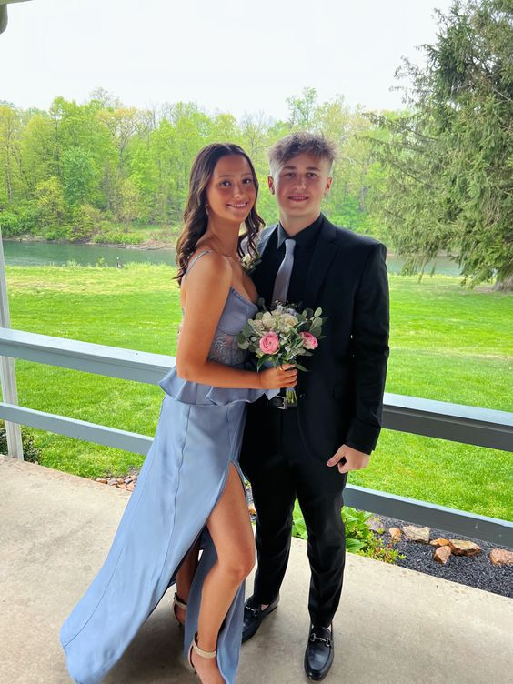 Chic A-line Blue Prom Dress,Blue Senior Prom Gown