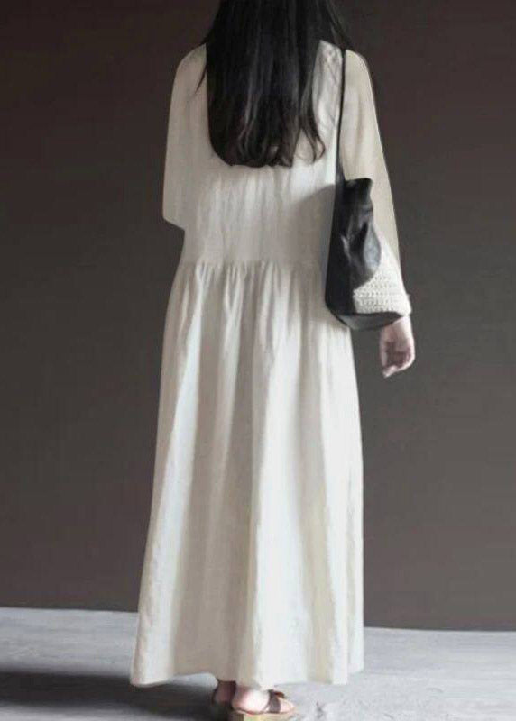 Natural White Wrinkled Patchwork Maxi Dress Long Sleeve
