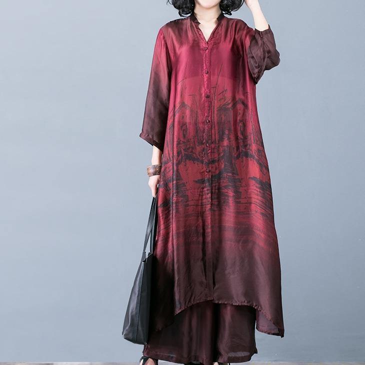 Natural Red Printed Wide Leg Pants And Summer Two Pieces Dresses