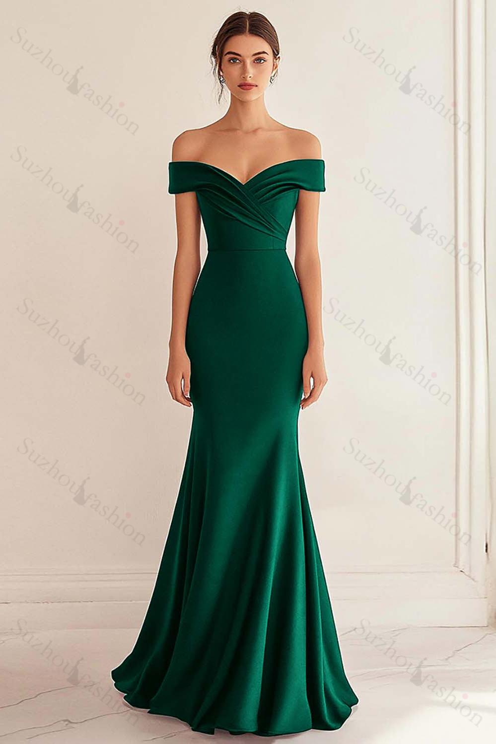 Navy Prom Dress Satin Long Off The Shoulder Mermaid Ruched Formal Dress