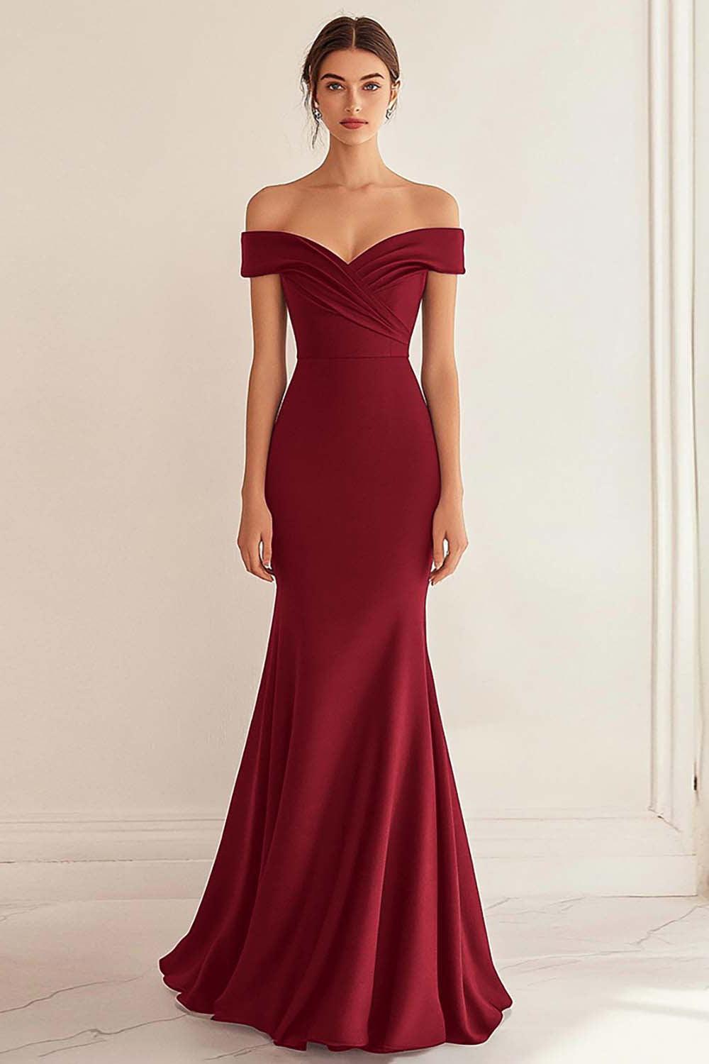 Navy Prom Dress Satin Long Off The Shoulder Mermaid Ruched Formal Dress