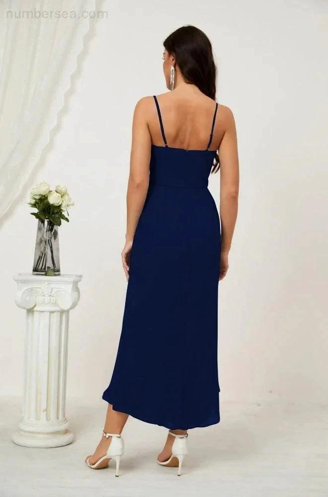 ZapDress Spaghetti Chiffon V Neck Bridesmaid Dress Mid-Length Slit Formal Prom Dress Homecoming Dress 2803 (ZD16952)