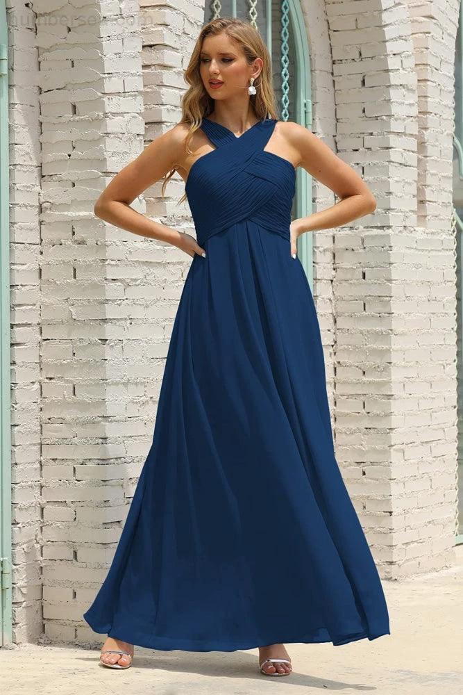 ZapDress Women Halter Chiffon Bridesmaid Dress A-line Long Formal Prom Gown (ZD17050)