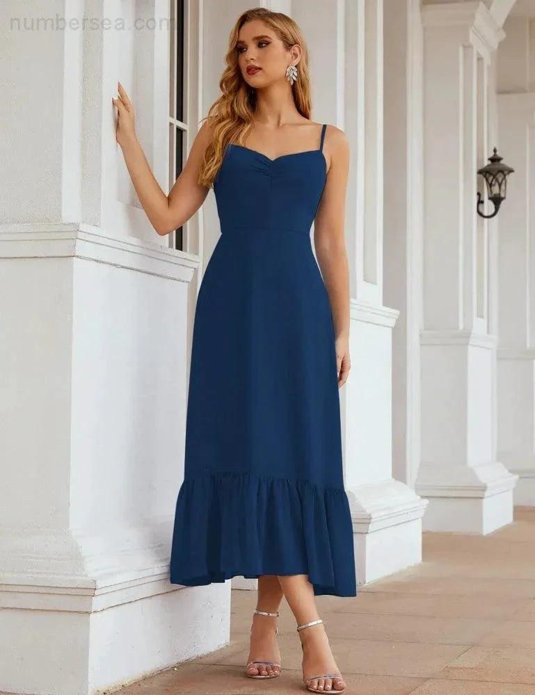 ZapDress Spaghetti Strap Chiffon Bridesmaid Dress Ankle Length Formal A Line Cocktail Party Homecoming Dress for Juniors (ZD16949)
