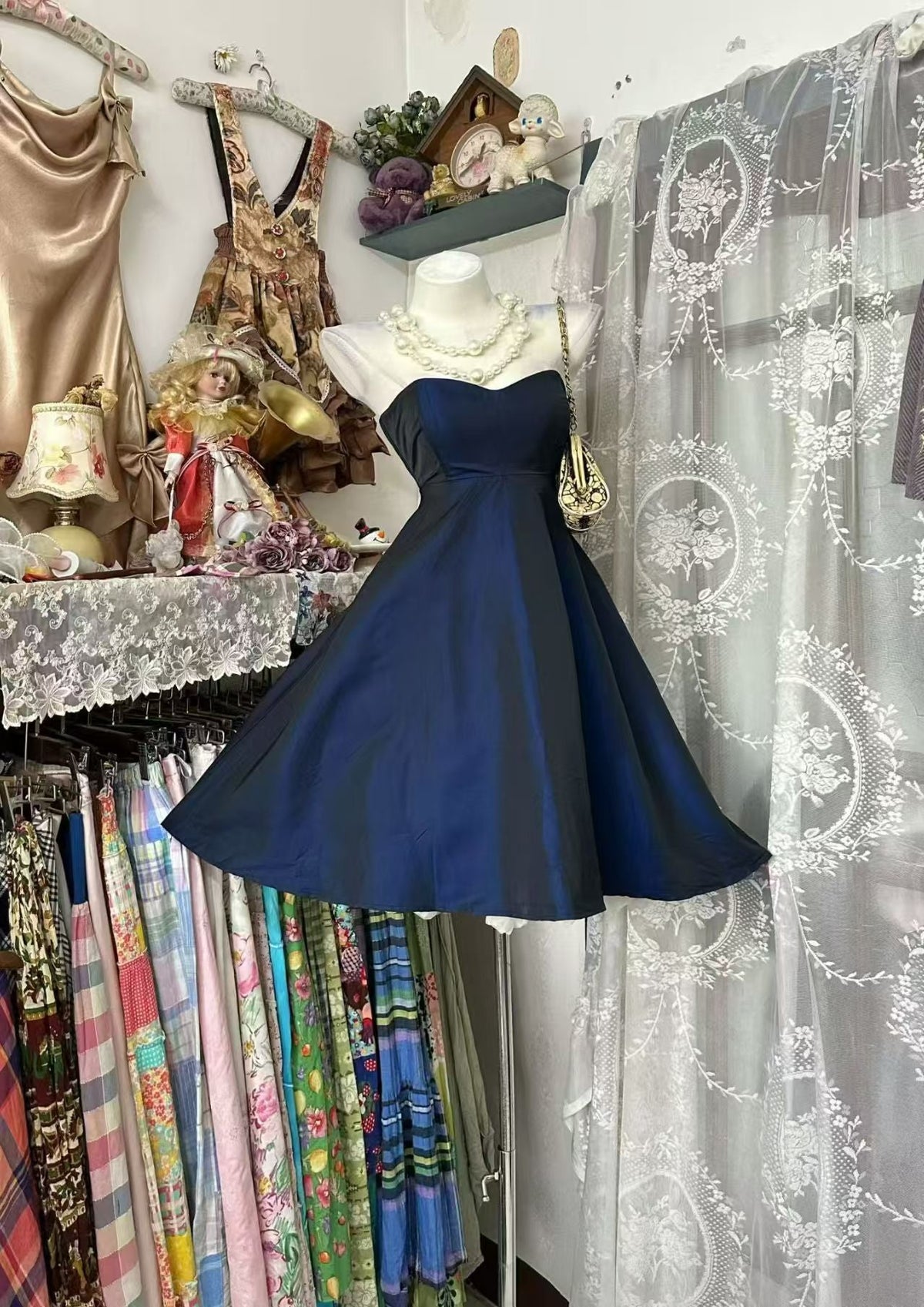 Navy Blue A-Line Taffeta Homecoming Dress Short Cocktail Dress