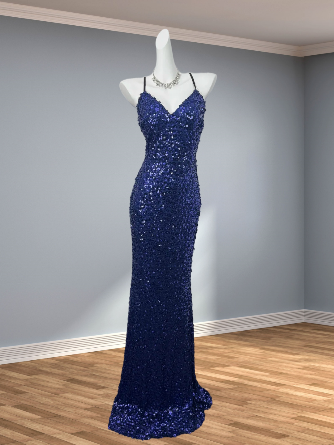 Navy Blue Sequin Sheath Formal Prom Dress Sparkle Evening Dress