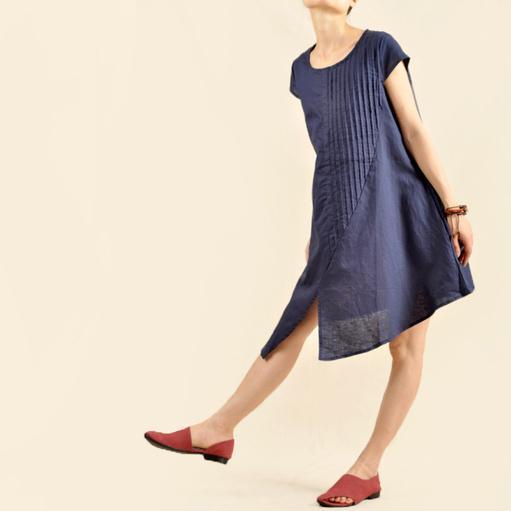 Navy Asymmetric sundress plus size cotton summer dresses