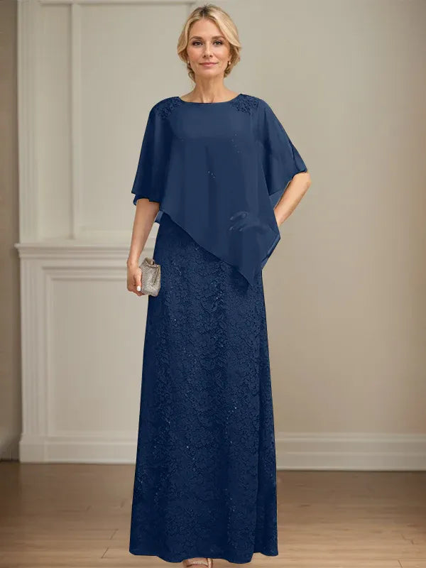 Sheath/Column Scoop Floor-Length Chiffon Lace Mother of the Bride Dress With Sequins Beading