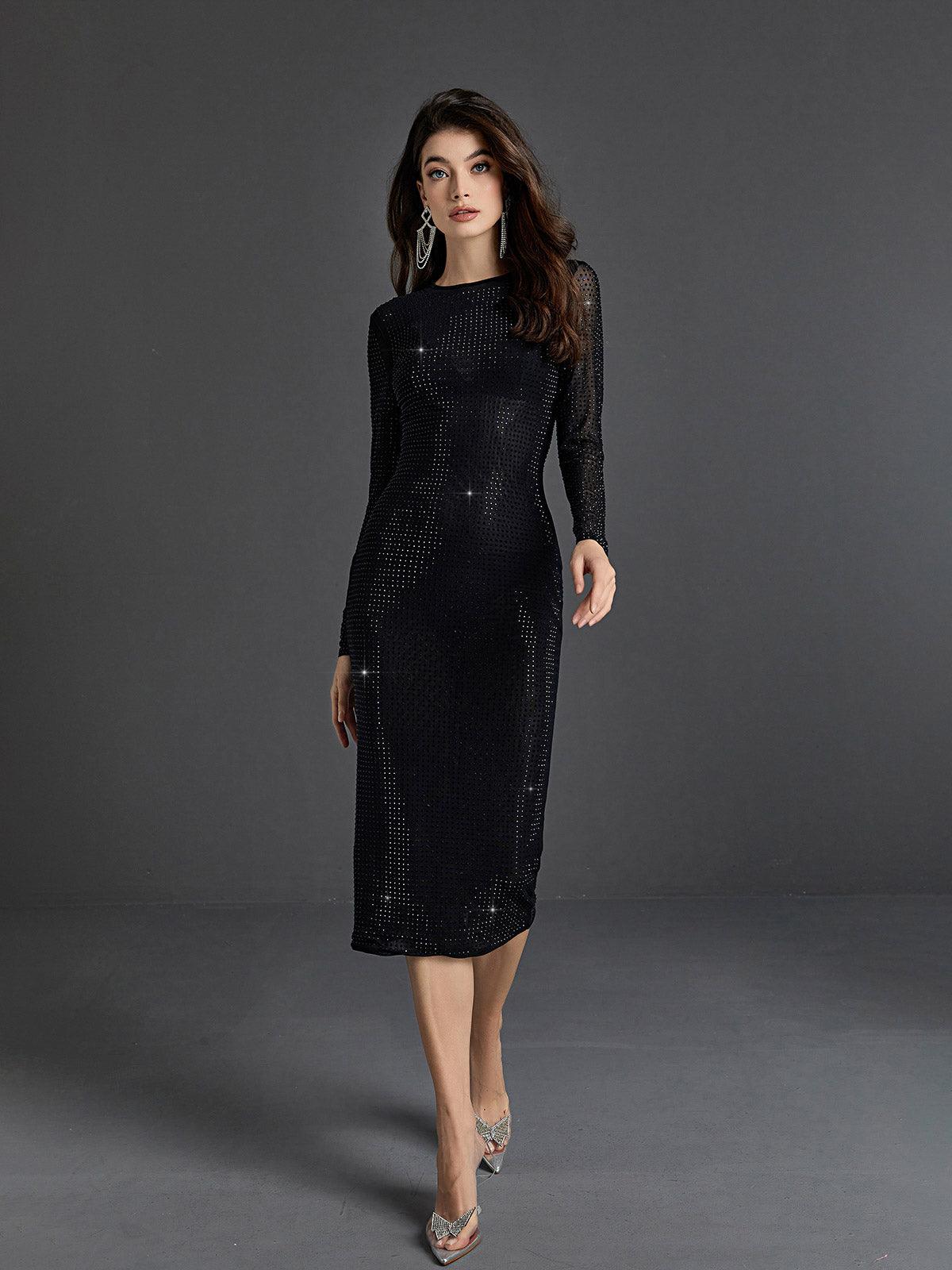 Neriah Crystal Embellished Midi Dress In Black