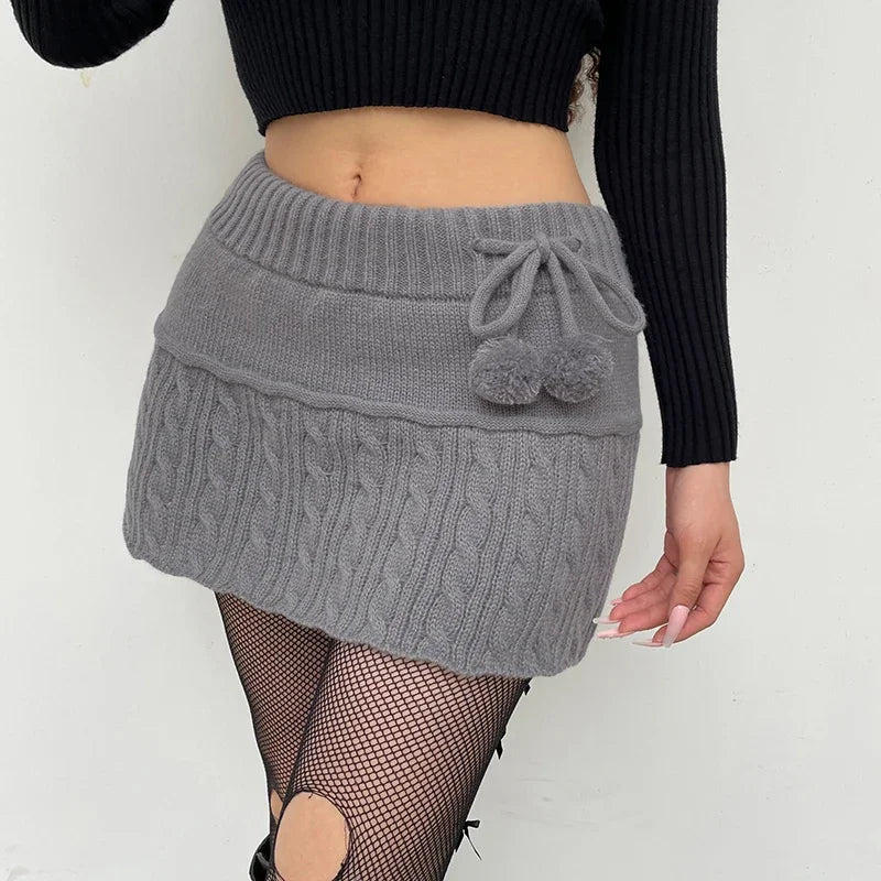 DressBetty - Knitted Low Waist Preppy Style Skirt