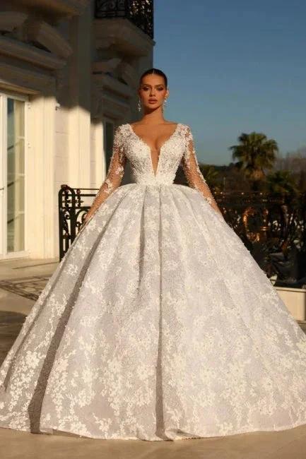 Noble sweetheart 3/4 length sleeves ball gown lace wedding dress rhinestones (ZD16502)