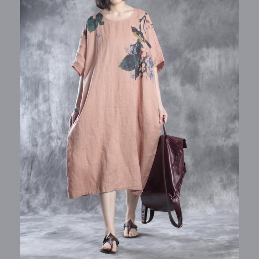 Nude linen dresses floral print fall