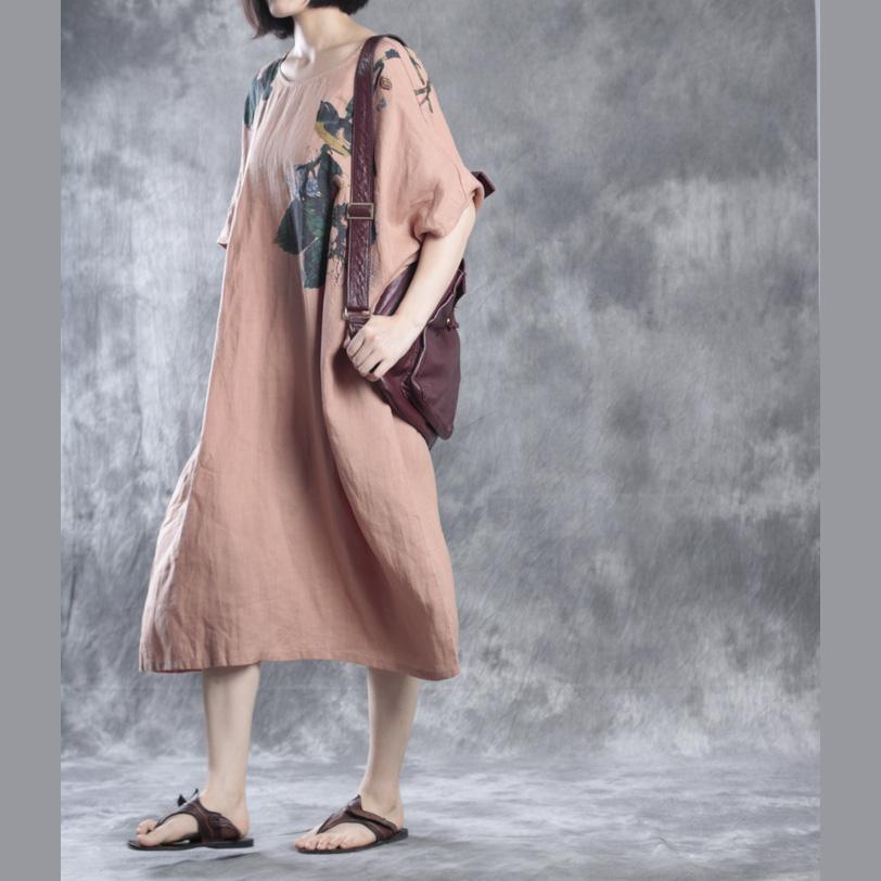 Nude linen dresses floral print fall