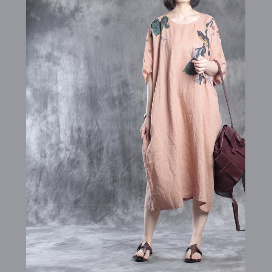Nude linen dresses floral print fall