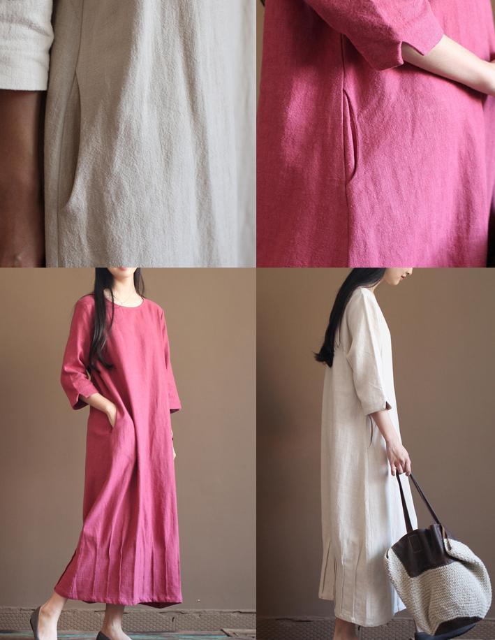 Nude Linen Spring Dress New Linen Maxi Dresses Plus Size Linen Clothing