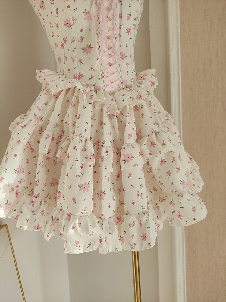 Sexy A line Strapless Floral Holiday Dress Travel Vacation Dresses Short Chiffon Birthday Dress