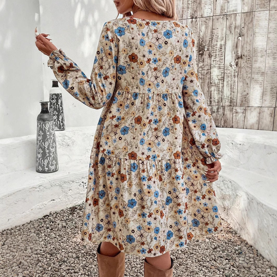 Norma Premium Women's Floral Dress with a Casual Cut and Puff Sleeves Wardrobe Essential