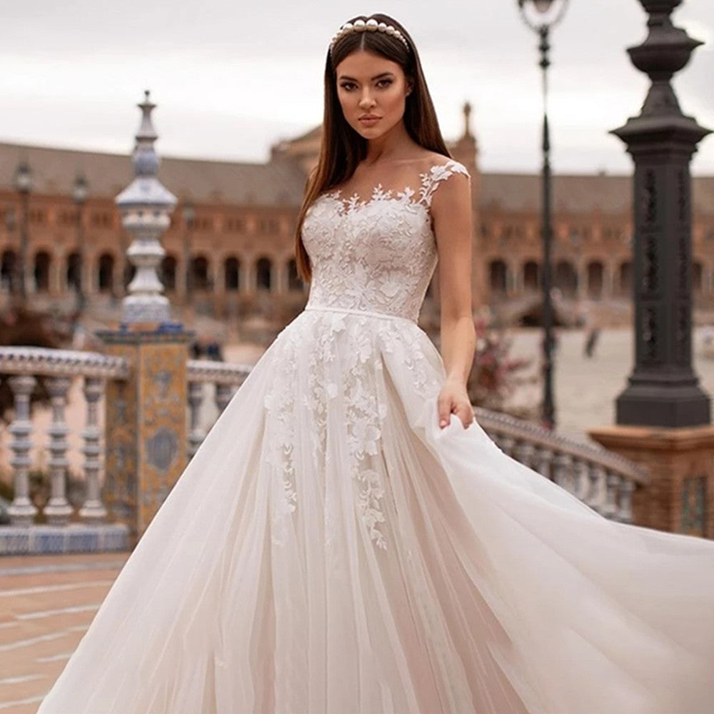 Princess A-Line Sheer Back Wedding Dress - Fashionpara