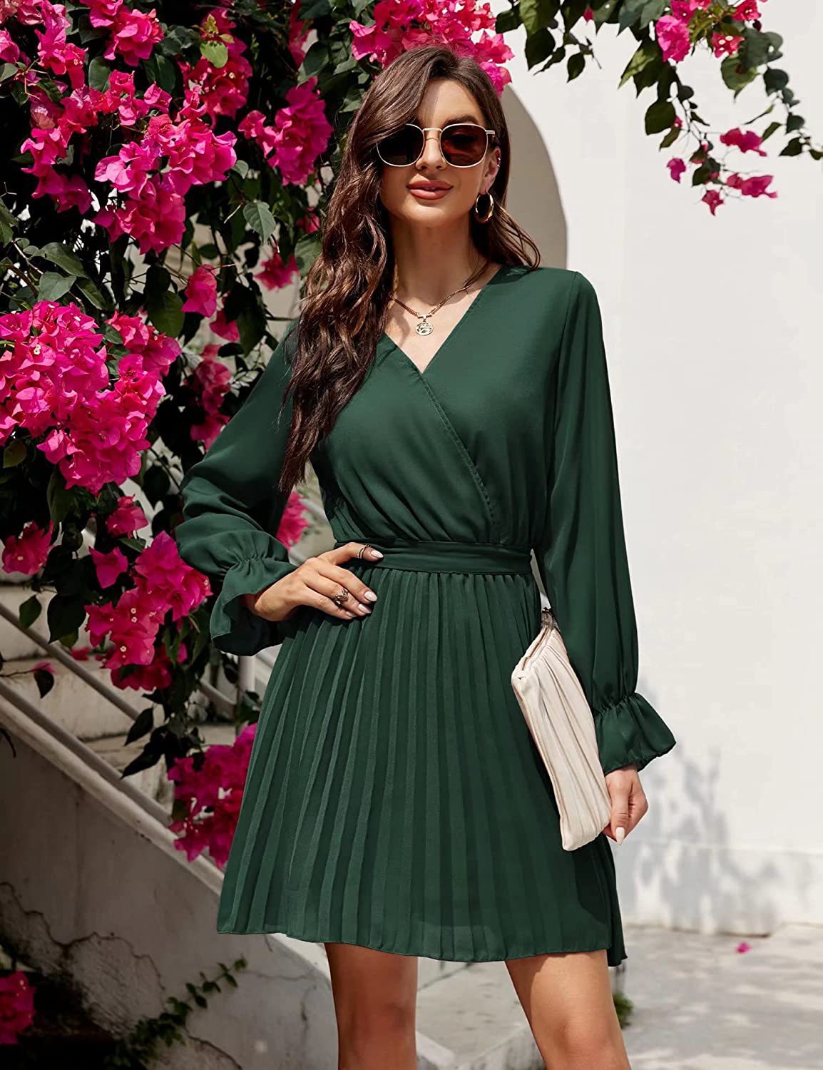 Slow Dance Satin Wrap Dress Hunter Green