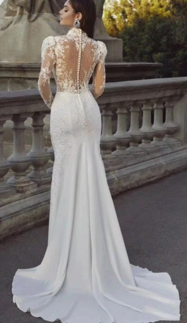 Long Sleeve French Princess Wedding Dress - Fashionpara