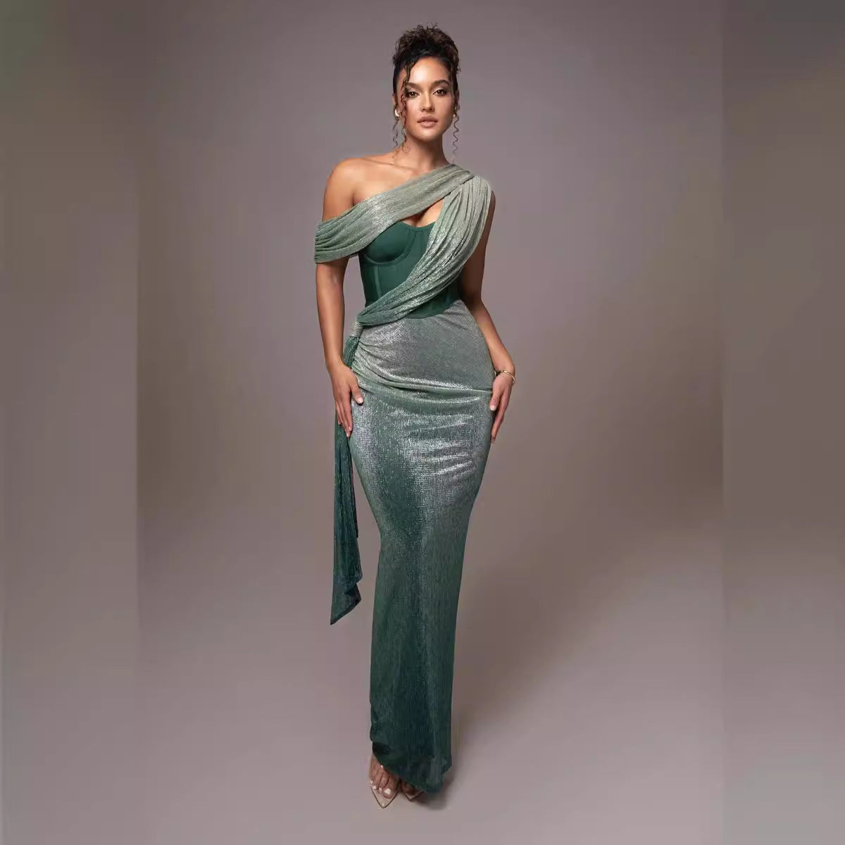 Solid Color Sleeveless Strapless Slit Prom Dress - Fashionpara