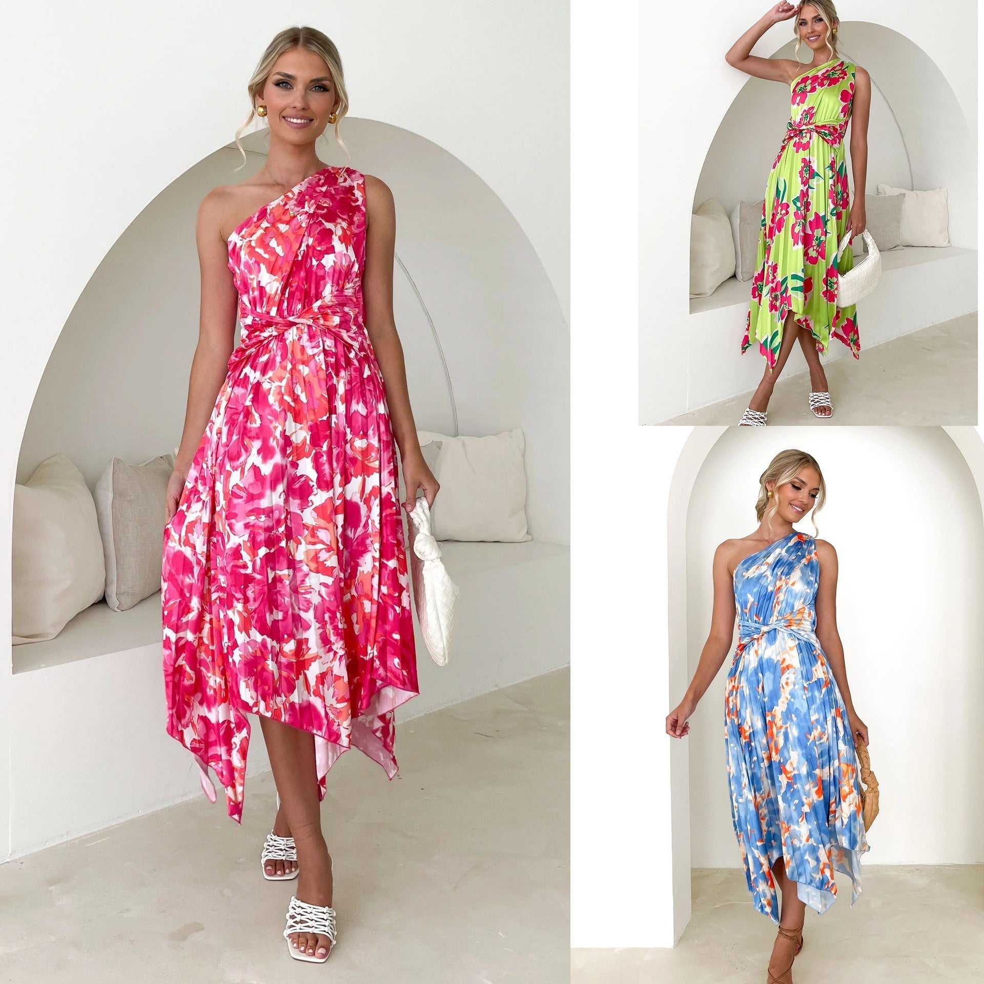 Tatiana Timeless Women's Asymmetrical Evening Dress with Floral Design and Waist Belt Wear Edit