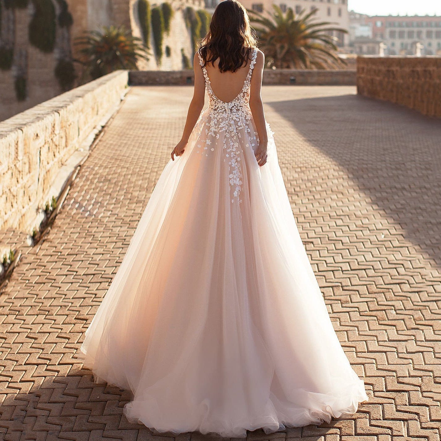 Deep V-Neck Sexy Satin Wedding Dress - Fashionpara