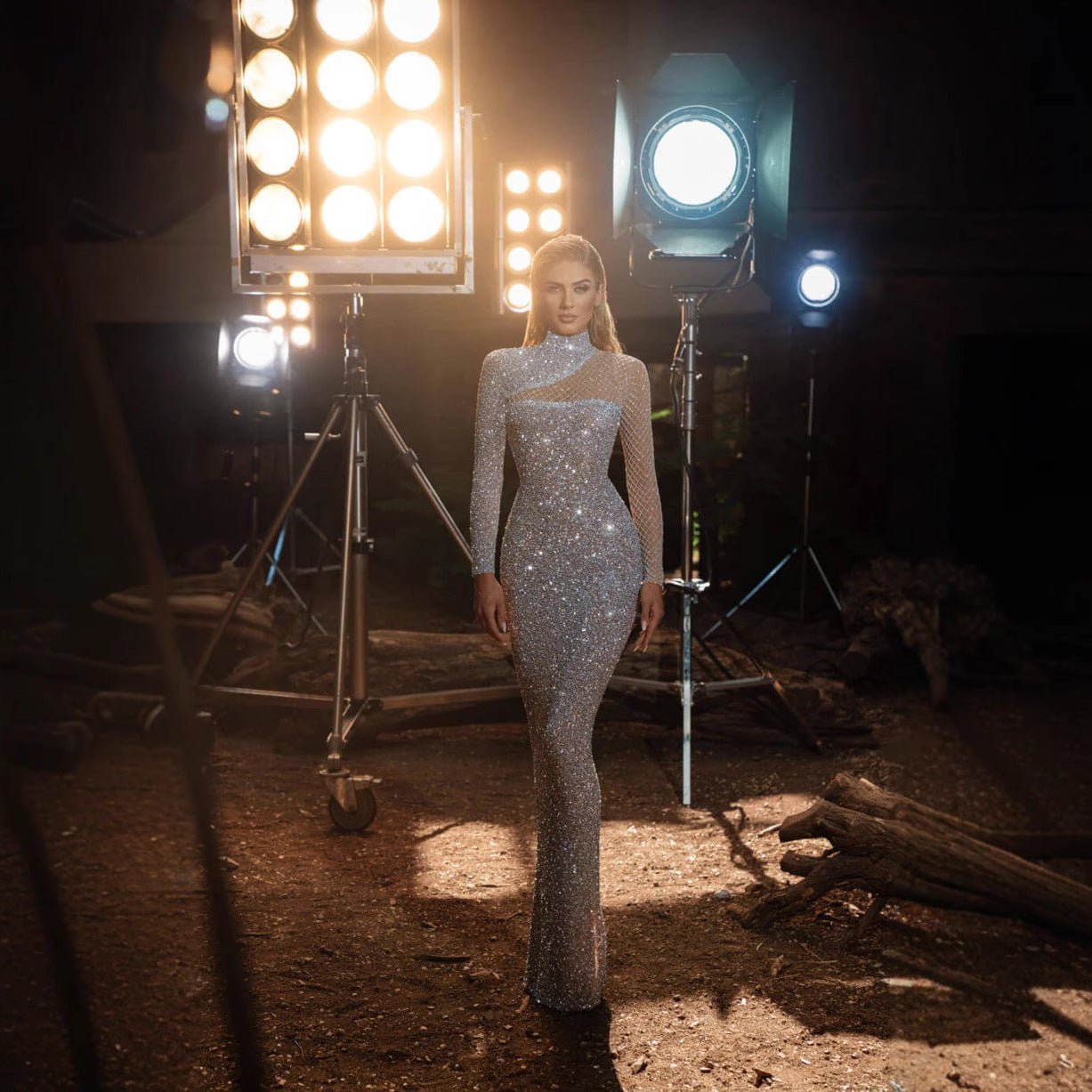 Hollow Sequin Backless Slim Fit Prom Dress - Fashionpara