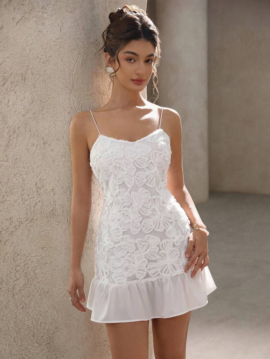 Zoe Aesthetic Women's Floral Design Mini Dress with Spaghetti Straps and Ruffle Hem Elevated Occasion Wear