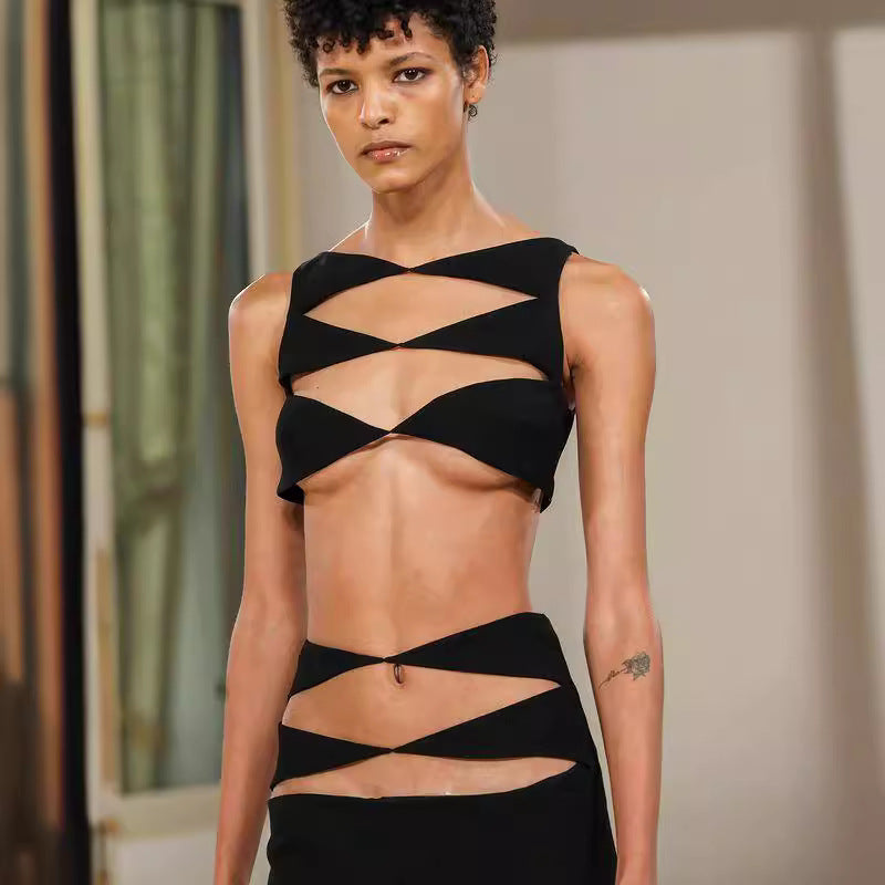 Chic Hollow-Out Two-Piece Bandage Dress Red Carpet Prom Dress - Fashionpara