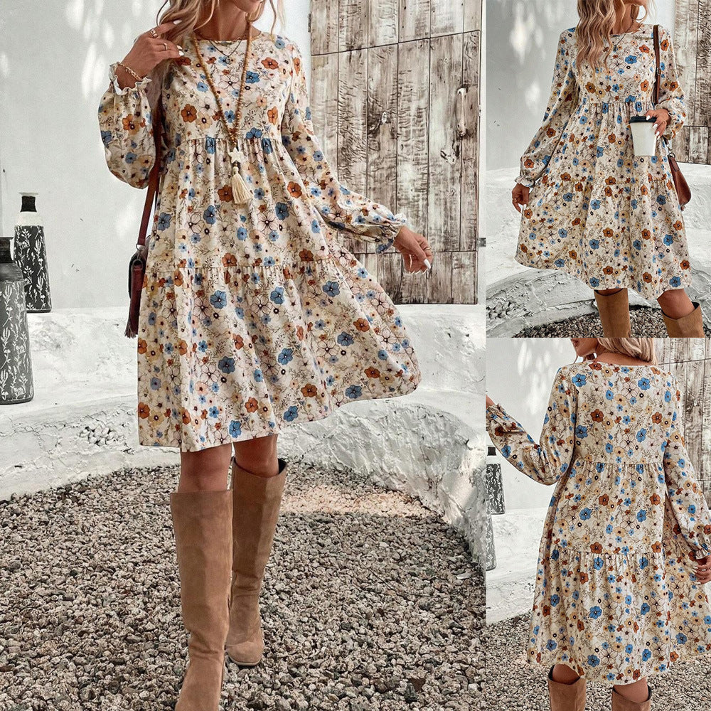 Pilar Chic Women's Floral Dress with Romantic Cut and Long Sleeves Boutique Collection