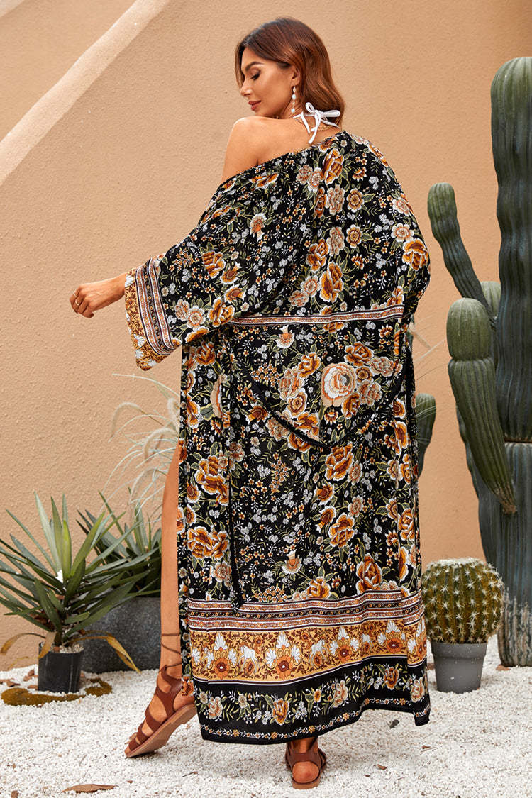 Artiste Satin Floral Wrap Midi Dress FINAL