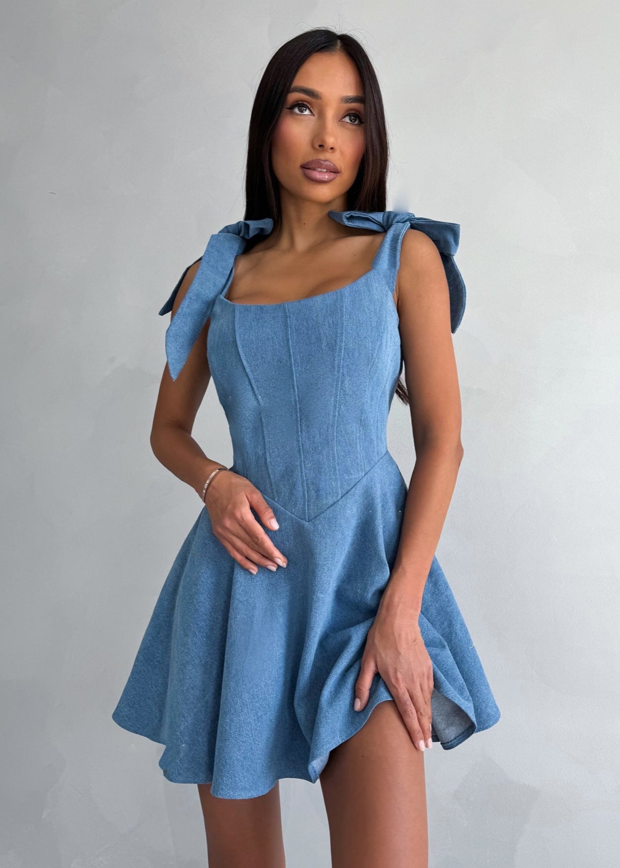 Bow Tie Denim Corset Dress