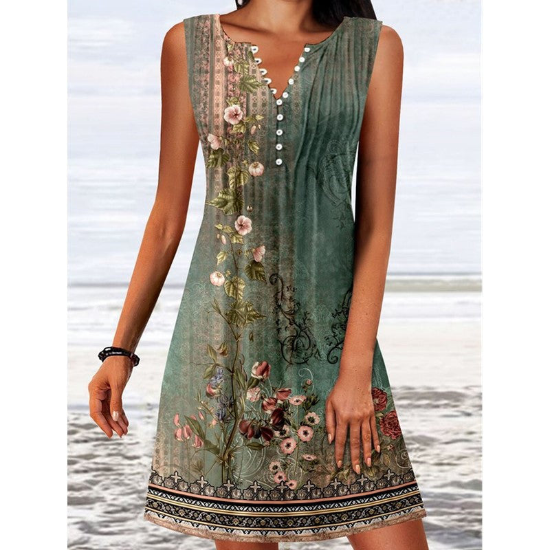 Kristie Minimalist Floral Elegance V Neck Mini Swim Dress Boutique Collection