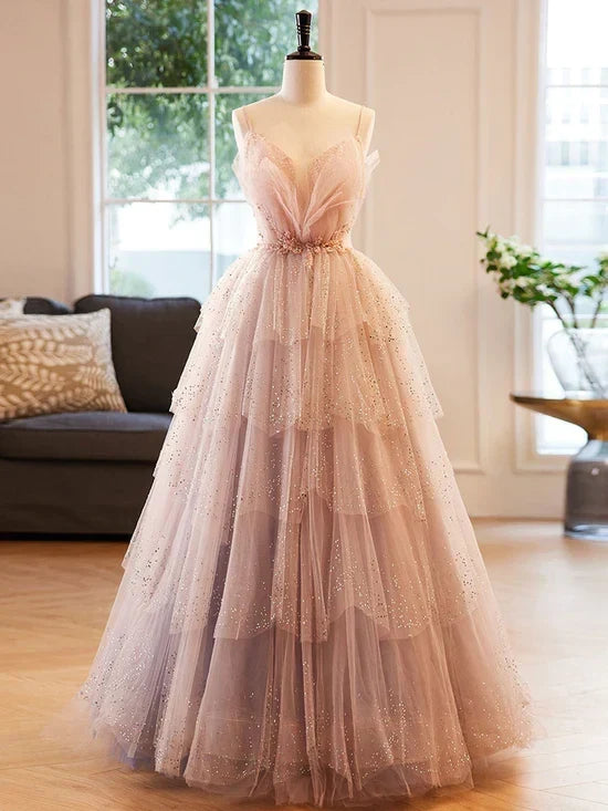 Champagne A-Line Beading Sequin Long Prom Dress, Champagne Formal Dress - FashionDia