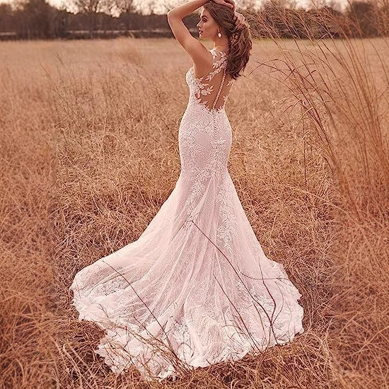 French Lace Mermaid Bridal Wedding Dress - Fashionpara