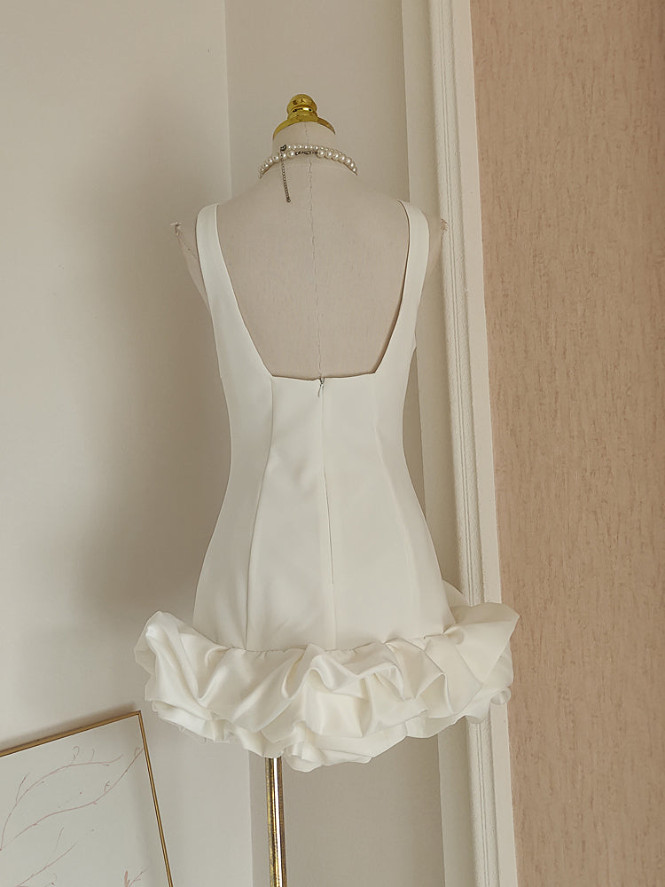 Sexy Sheath White Satin Holiday Dress Travel Vacation Dresses Short Birthday Dress